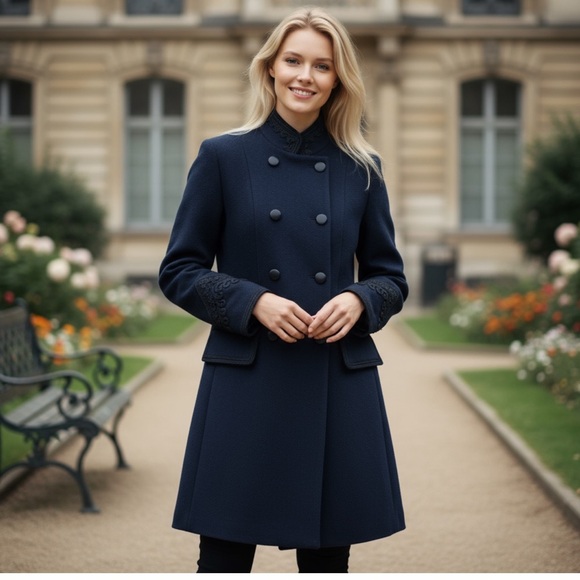 NWT The Kooples “Chill Out” Wool  Military Victorian style  Coat in Navy Sz XS - Picture 1 of 16